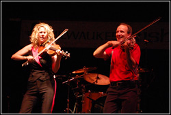 Donnell Leahy and Natalie MacMaster at Milwaukee Irish Fest - August 15, 2009.  Photo by James Fidler.